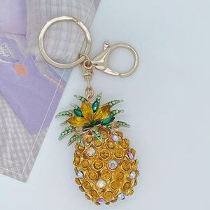 Pineapple Charm Keychain with Sparkly Accents - Gold Yellow Green Accessory